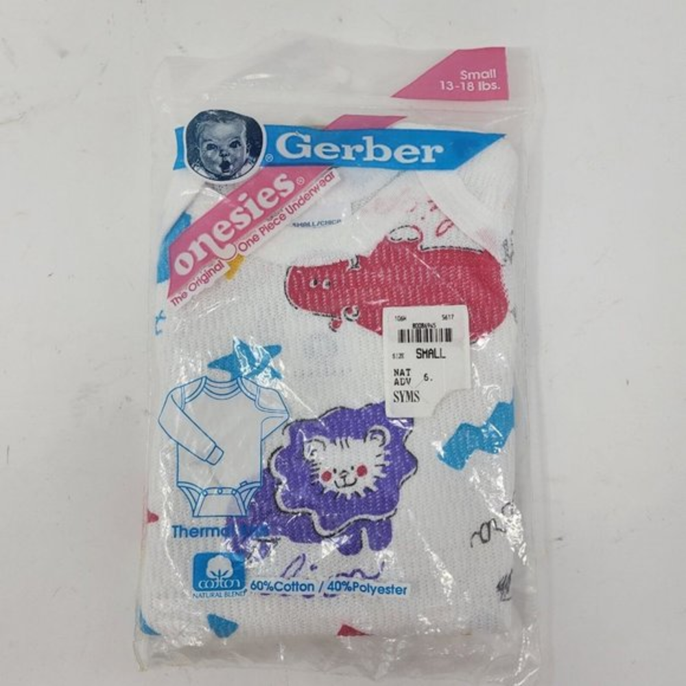 Vintage Gerber Onesies Long Sleeve Thermal‎ Zoo Animal Sz Small 13- 18 Lbs